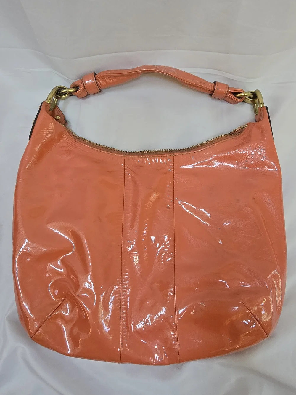 Coach Kristin 16948 Coral Patent Leather Convertible Hobo Bag